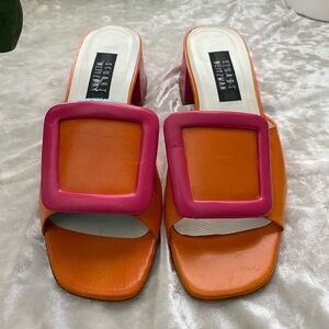 RARE STUART WEITZMAN 60s GO GO MOD PINK & ORANGE MULE HEELS